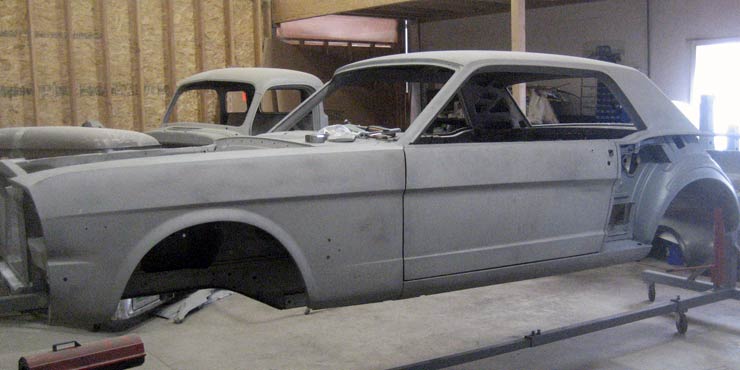 1965 Mustang on rotisserie